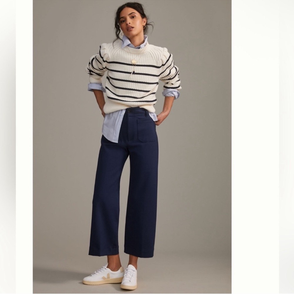 Anthropologie Navy Wide-Leg Pants
